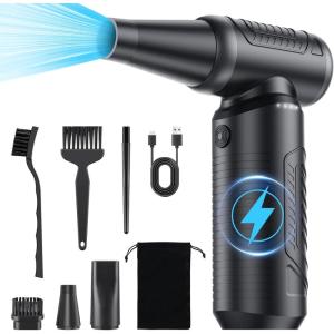 image11in1 Compressed Air Duster 3Gear Adjustable 120000 RPM Electric Air Duster with LED Light Reusable no Canned Keyboard Cleaner for Office 9000mAh Cordless Air Duster for ComputerCarDark Black