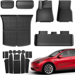 image19 Pack Floor Mats for Tesla Model Y 2024 2023 2022 2021 2020 BANKKY Full Set Waterproof Cargo Liner Front Rear Trunk Center Console Door Mats for Tesla Model Y Accessories 5Seat