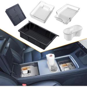 image5PCS Center Console Organizer Tray for Tesla Model Y 20242020Not Fit 2024 2025 Model Y Juniper Interior Accessories with Armrest Storage Tray Hidden Storage Box Cup Holder Center Console MatWhite