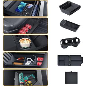 imageFloor Lower Center Console Organizer Tray for Tesla Cybertruck 2024 Interior Accessories ABS Floor Console Organizer Storage Box for Cybertruck Accessories 2Pack5PCS Center Console Organizer Tray