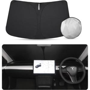 imageWindshield Sunshade for Tesla Model Y Model 3 2024 20232016 BANKKY Foldable Front Window Sun Shade Cover with Storage Bag Heat Protection Visor Interior Car Accessories for Summer Blocks UV RaysBlack 02